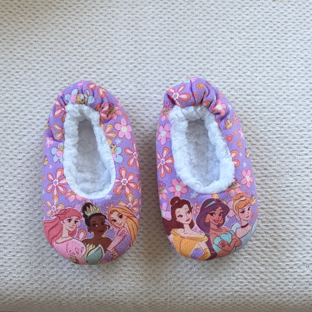Girls Purple Disney Princess Slip-On Plush Booties